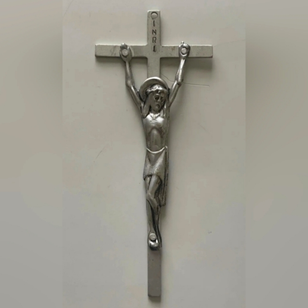 Vintage Aluminum Crucifix Society Of Divine Savior Salvatorian Ctr, Made Italy